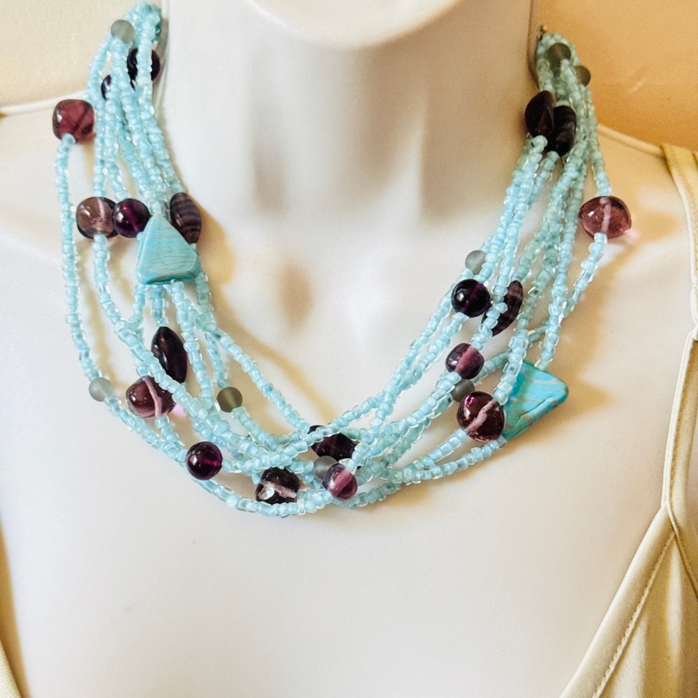 Attombri Venezia Glass Necklace VTG Venetian Italy Multi Strand Collar Layered